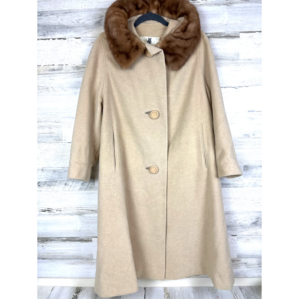 Rothmoor Womens M Vintage 1960s Camel Wool Mink Fur Coat Union Made Rare